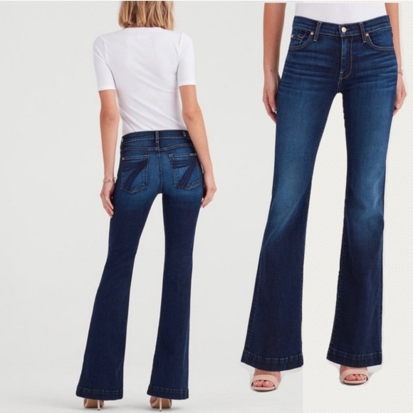 7 For All Mankind Dojo Jeans Blue Flare Wide Leg Jeans - Picture 1 of 6